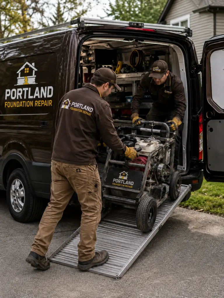 equipment unloading at jobsite in portland